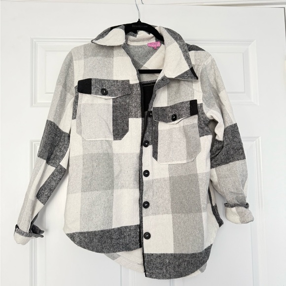 Francesca's Collections Black and Gray Plaid Jacket - Picture 1 of 2